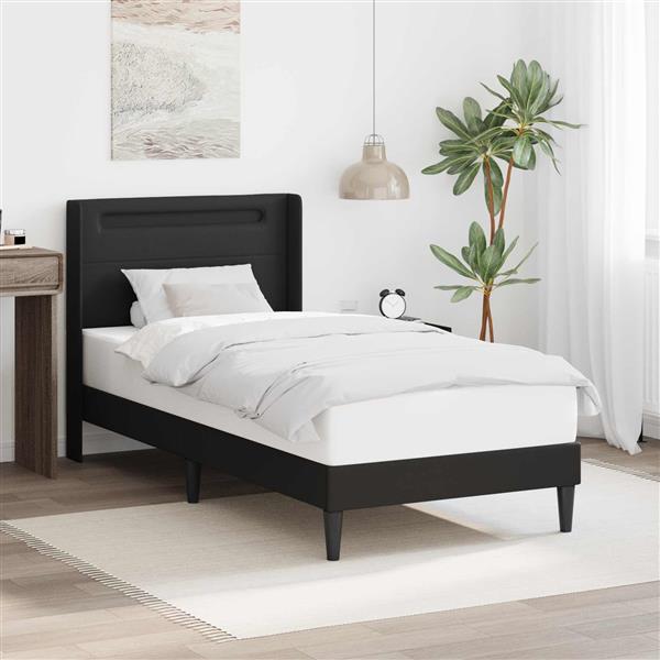 Grote foto vidaxl bedframe met led stripverlichting zwart 80 x 200 cm kunstleer antiek en kunst stoelen en banken