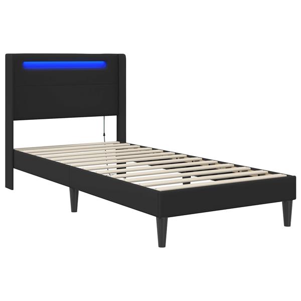 Grote foto vidaxl bedframe met led stripverlichting zwart 80 x 200 cm kunstleer antiek en kunst stoelen en banken