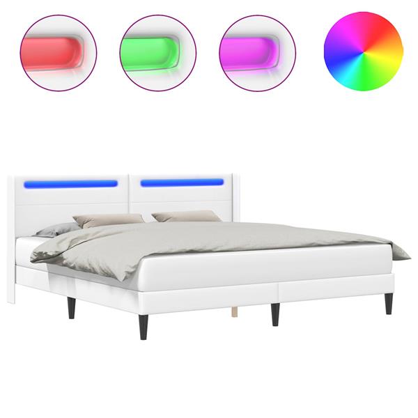 Grote foto vidaxl bedframe met led stripverlichting wit 200 x200 cm kunstleer antiek en kunst stoelen en banken