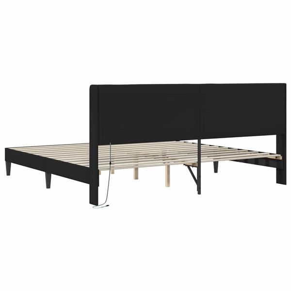 Grote foto vidaxl bedframe met led stripverlichting zwart 200 x200 cm kunstleer antiek en kunst stoelen en banken