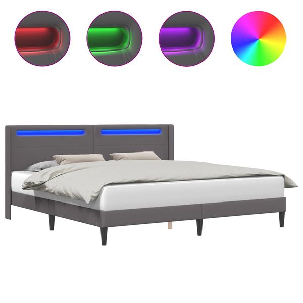 Grote foto vidaxl bedframe met led stripverlichting grijs 200 x200 cm kunstleer antiek en kunst stoelen en banken