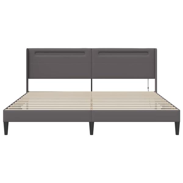 Grote foto vidaxl bedframe met led stripverlichting grijs 200 x200 cm kunstleer antiek en kunst stoelen en banken