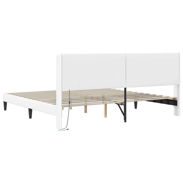 Grote foto vidaxl bedframe met led stripverlichting wit 180 x 200 cm kunstleer antiek en kunst stoelen en banken
