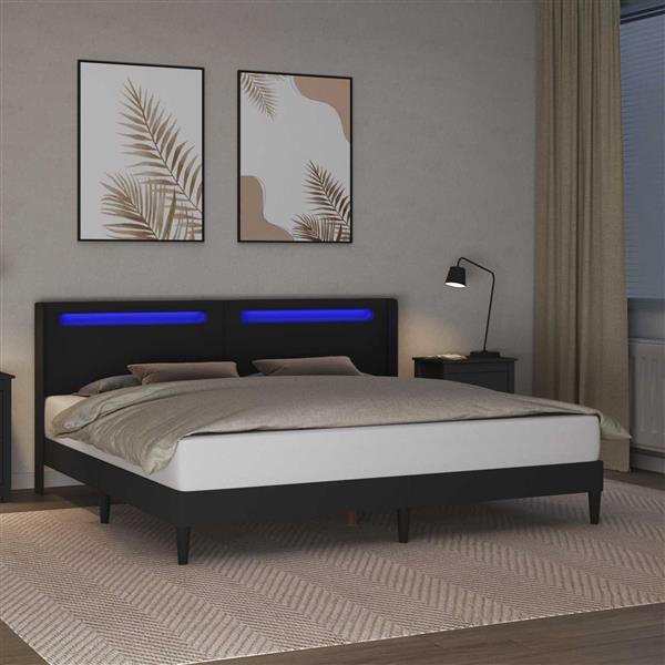 Grote foto vidaxl bedframe met led stripverlichting zwart 180 x 200 cm kunstleer antiek en kunst stoelen en banken