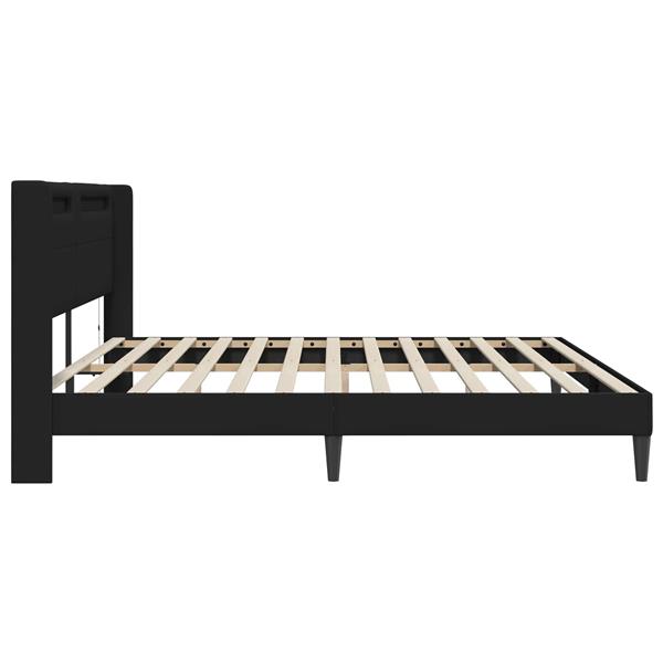 Grote foto vidaxl bedframe met led stripverlichting zwart 180 x 200 cm kunstleer antiek en kunst stoelen en banken