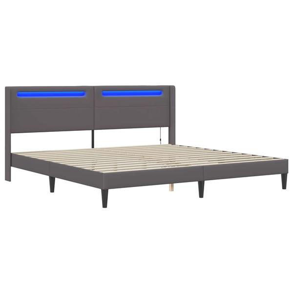Grote foto vidaxl bedframe met led stripverlichting grijs 180 x 200 cm kunstleer antiek en kunst stoelen en banken