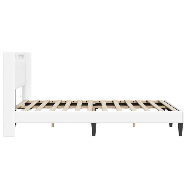 Grote foto vidaxl bedframe met led stripverlichting wit 160 x 200 cm kunstleer antiek en kunst stoelen en banken