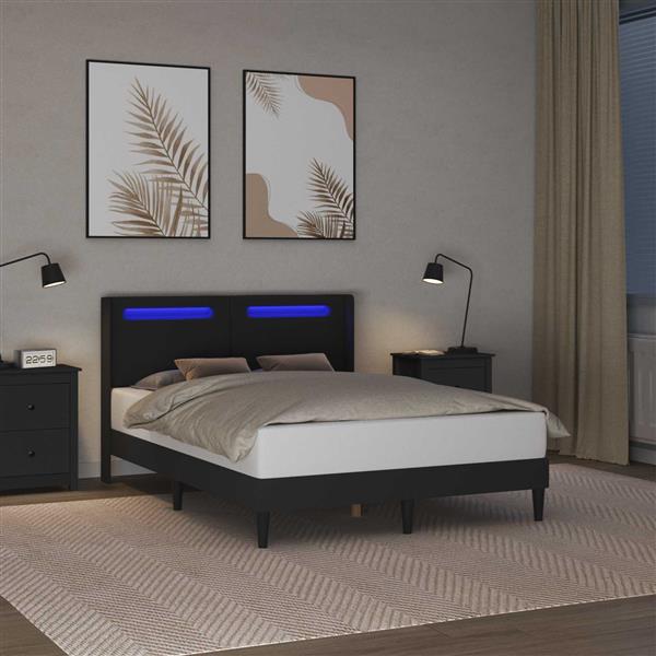 Grote foto vidaxl bedframe met led stripverlichting zwart 160 x 200 cm kunstleer antiek en kunst stoelen en banken