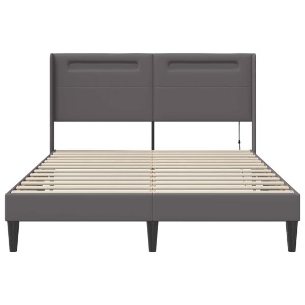 Grote foto vidaxl bedframe met led stripverlichting grijs 140 x 200 cm kunstleer antiek en kunst stoelen en banken