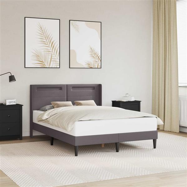Grote foto vidaxl bedframe met led stripverlichting grijs 140 x 190 cm kunstleer antiek en kunst stoelen en banken