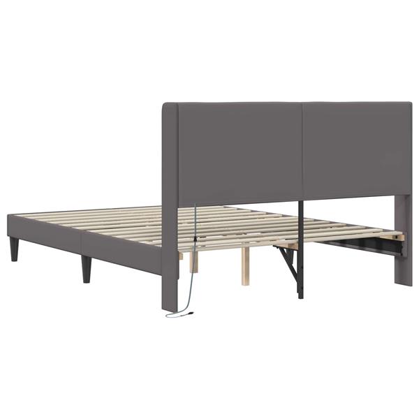 Grote foto vidaxl bedframe met led stripverlichting grijs 140 x 190 cm kunstleer antiek en kunst stoelen en banken
