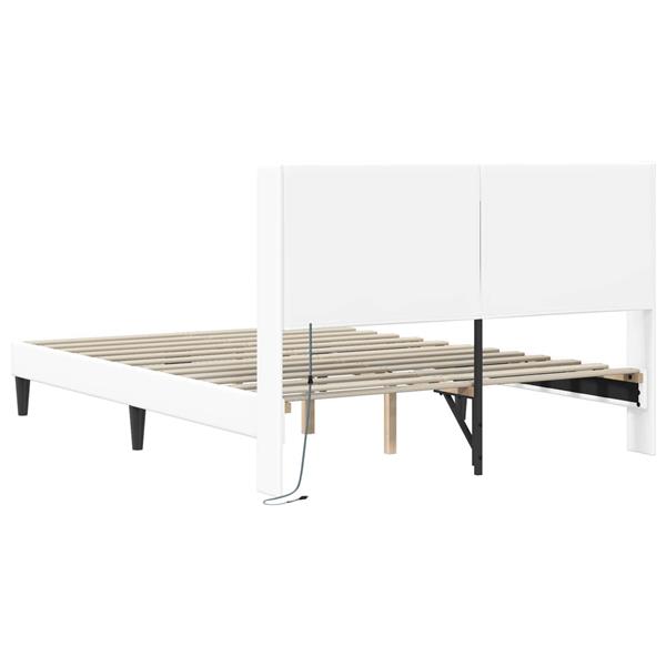 Grote foto vidaxl bedframe met led stripverlichting wit 120 x 190 cm kunstleer antiek en kunst stoelen en banken