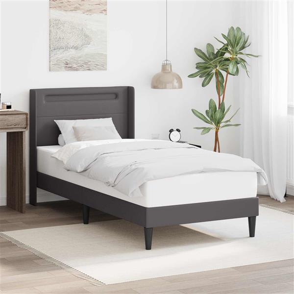 Grote foto vidaxl bedframe met led stripverlichting grijs 100 x 200 cm kunstleer antiek en kunst stoelen en banken