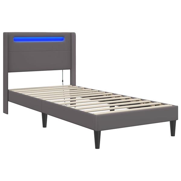 Grote foto vidaxl bedframe met led stripverlichting grijs 100 x 200 cm kunstleer antiek en kunst stoelen en banken