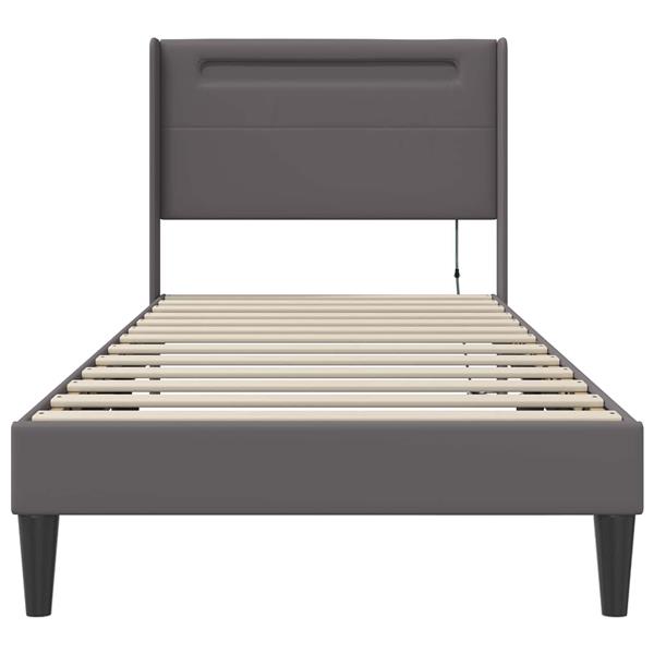 Grote foto vidaxl bedframe met led stripverlichting grijs 100 x 200 cm kunstleer antiek en kunst stoelen en banken