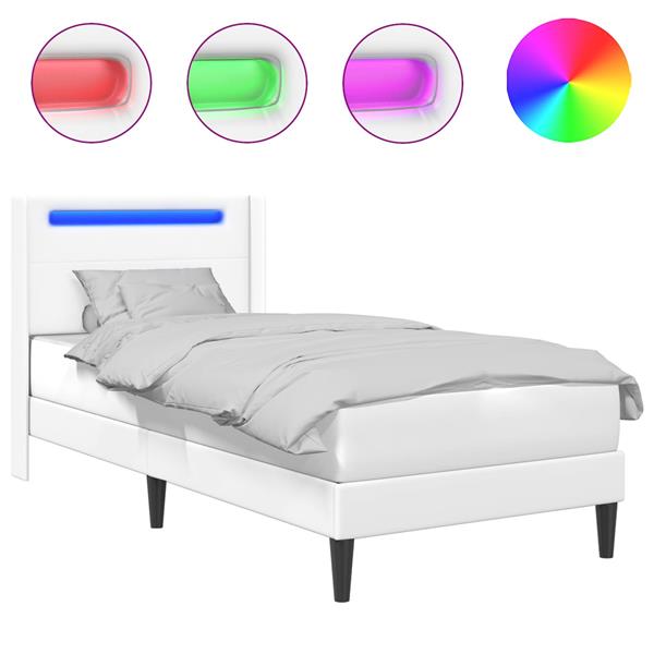 Grote foto vidaxl bedframe met led stripverlichting wit 90 x 200 cm kunstleer antiek en kunst stoelen en banken