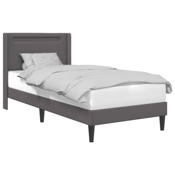 Grote foto vidaxl bedframe met led stripverlichting grijs 90 x 200 cm kunstleer antiek en kunst stoelen en banken