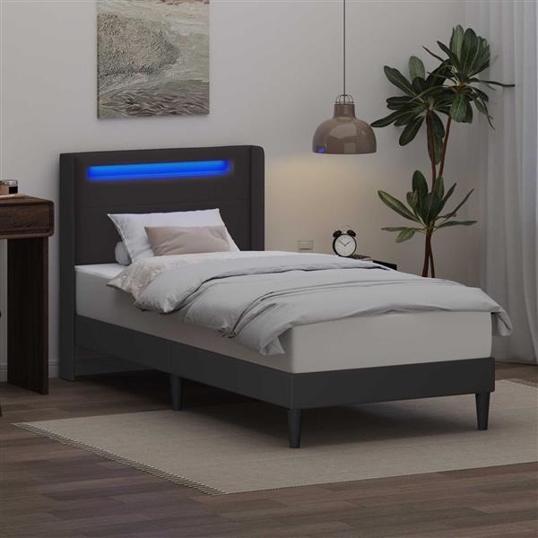 Grote foto vidaxl bedframe met led stripverlichting grijs 90 x 190 cm kunstleer antiek en kunst stoelen en banken