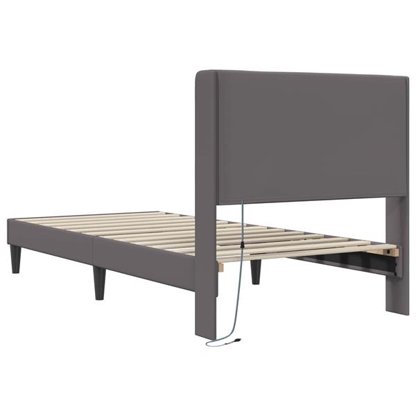 Grote foto vidaxl bedframe met led stripverlichting grijs 90 x 190 cm kunstleer antiek en kunst stoelen en banken