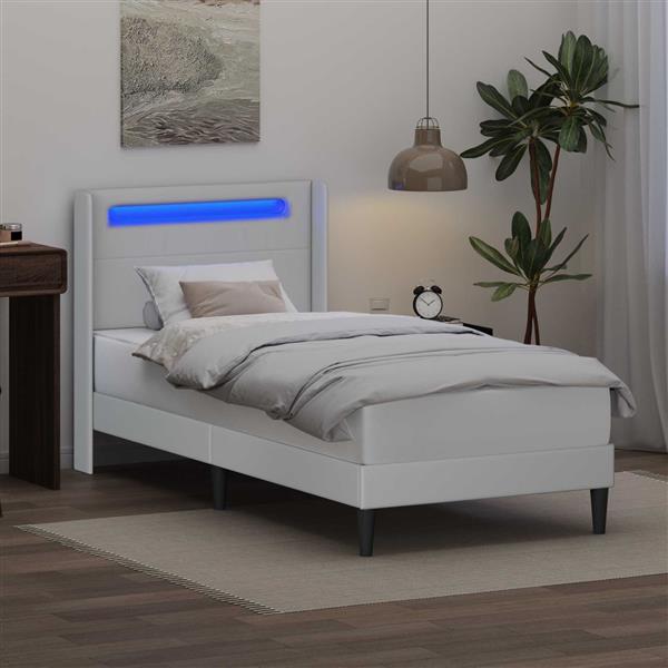 Grote foto vidaxl bedframe met led stripverlichting wit 80 x 200 cm kunstleer antiek en kunst stoelen en banken