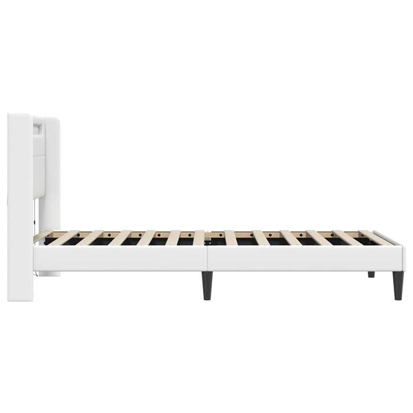 Grote foto vidaxl bedframe met led stripverlichting wit 80 x 200 cm kunstleer antiek en kunst stoelen en banken
