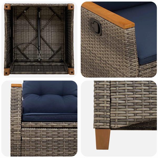 Grote foto vidaxl verstelbare tuinstoel 2 pcs grijs en marineblauw poly rattan tuin en terras tuinmeubelen