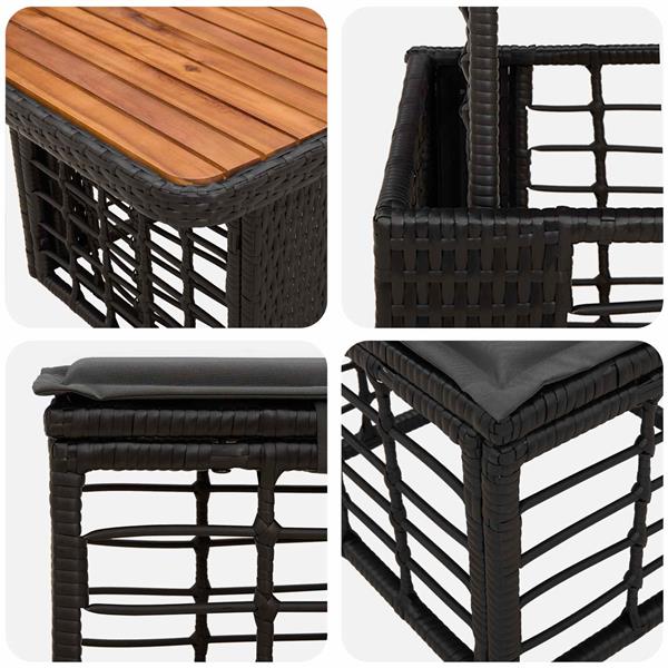 Grote foto vidaxl tuin eettafelset 3 pcs zwart en grijs poly riet en acaciahout tuin en terras tuinmeubelen