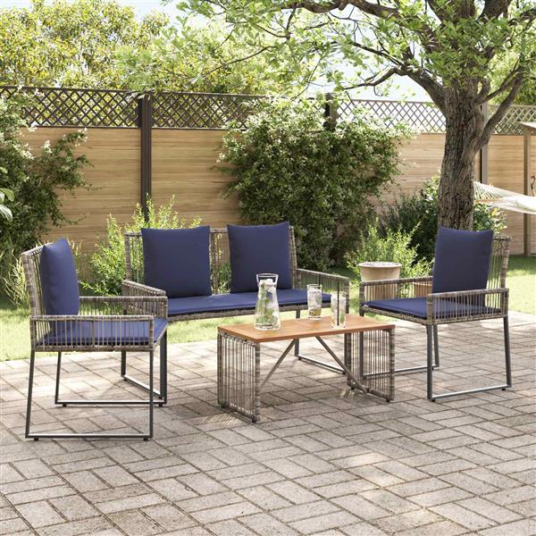 Grote foto vidaxl buitenmeubelset 9 pcs grijs en marineblauw poly rattan tuin en terras tuinmeubelen