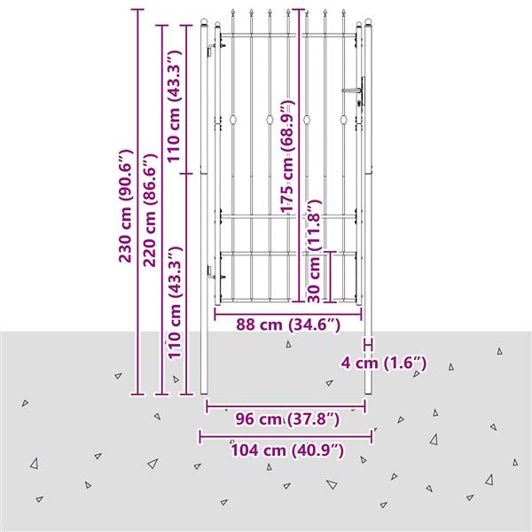 Grote foto vidaxl hekpoort horst 100 x 175 cm metaal zwart vergrendelbaar tuin en terras hekken en schuttingen