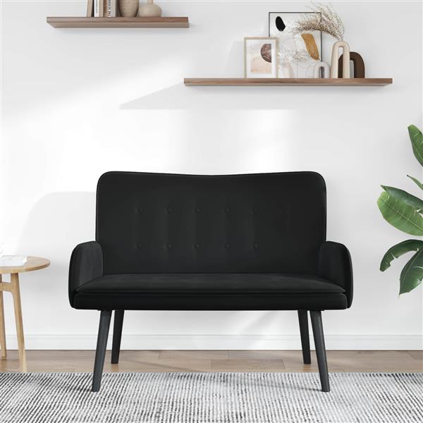 Grote foto vidaxl twee persoons sofa zwart 115 x 61 x 87 cm fluweel huis en inrichting bankstellen