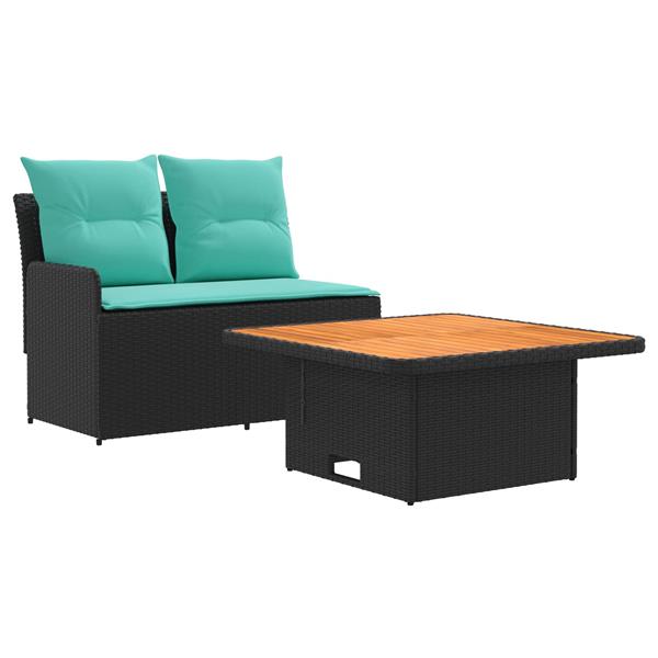 Grote foto vidaxl tuin armsteun sofa met opklaptafel 2 stuk zwart en turquoise tuin en terras tuinmeubelen