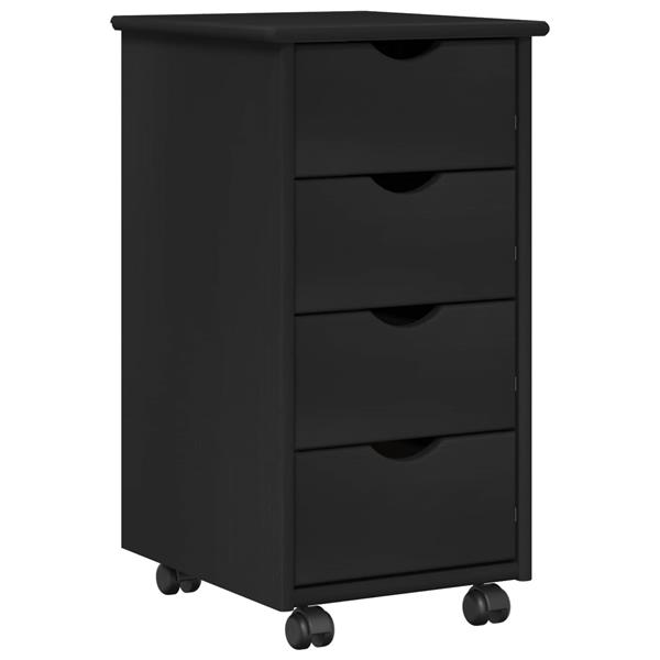 Grote foto vidaxl rolling kast met wiel zwart 34 x 39 x 65 5 cm massief vurenhout huis en inrichting overige