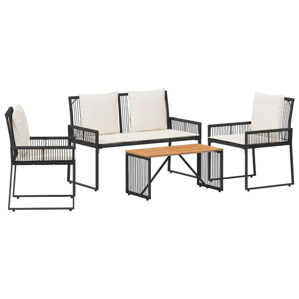 Grote foto vidaxl tuinset met kussen 4 stuks zwart en cr me wit polyrattan tuin en terras tuinmeubelen