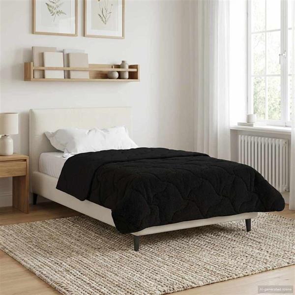Grote foto vidaxl winter dekbed zwart 135 x 200 cm microfiber en teddy fleece huis en inrichting bedden