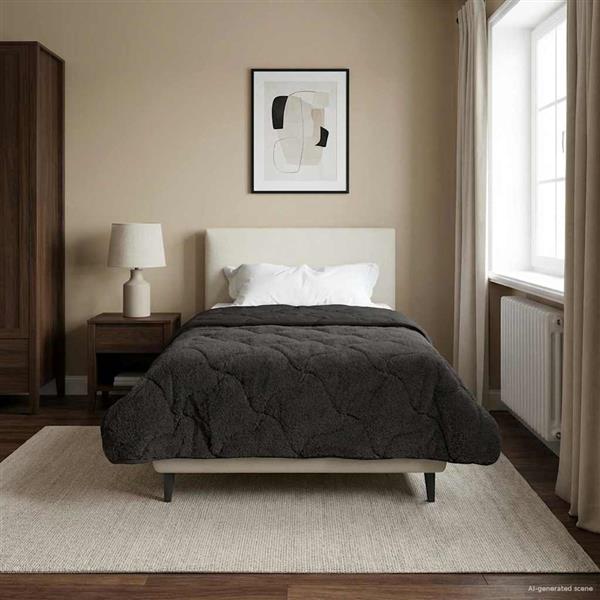 Grote foto vidaxl zomer dekbed antraciet 135 x 200 cm microfiber en teddy fleece huis en inrichting bedden