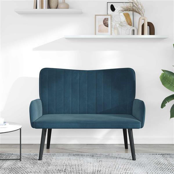 Grote foto vidaxl twee persoons sofa blauw 115 x 61 x 87 cm fluweel huis en inrichting bankstellen