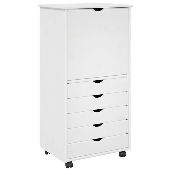 Grote foto vidaxl rolling kast met wiel wit 53 x 39 x 103 cm massief vurenhout huis en inrichting overige