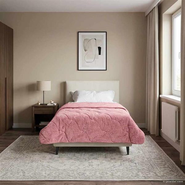 Grote foto vidaxl zomer dekbed roze 140 x 220 cm microfiber en teddy fleece huis en inrichting bedden