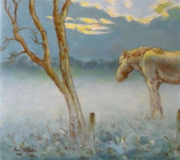 Grote foto kunsthandel gennep paard in ochtendmist antiek en kunst modern