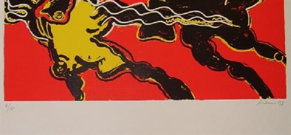 Grote foto peter diem flying cows red antiek en kunst litho en zeefdrukken