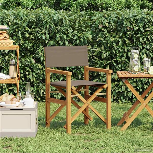 Grote foto vidaxl eetkamerstoel bruin en taupe 56 x 54 x 87 cm massief teakhout tuin en terras tuinmeubelen
