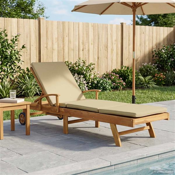Grote foto vidaxl ligstoel 100 polyester massief teak tuin en terras tuinmeubelen