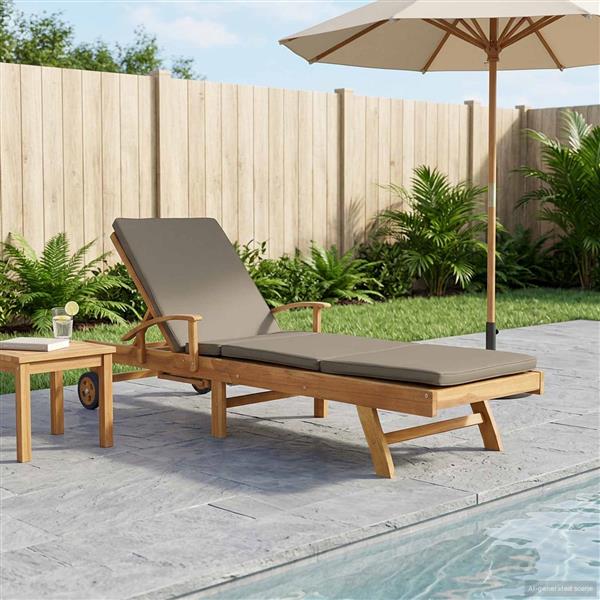 Grote foto vidaxl ligstoel 100 polyester massief teak tuin en terras tuinmeubelen