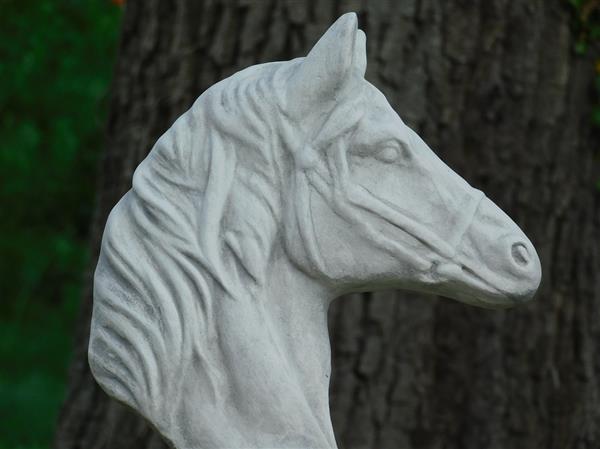 Grote foto beeld paardenhoofd vol steen wit met grijze tinten tuin en terras tuindecoratie