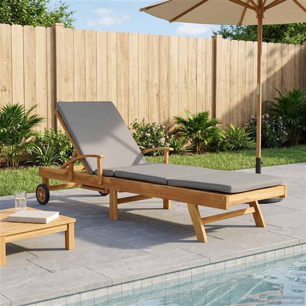 Grote foto vidaxl ligstoel 100 polyester massief teak tuin en terras tuinmeubelen