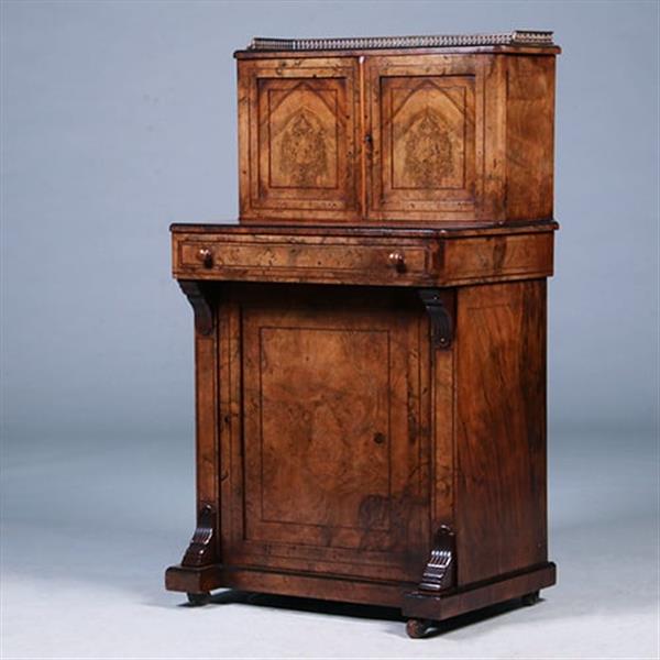 Grote foto victoriaans dames bureautje in wortelnoten met inlegwerk brons hekje en inktpotje no.402405 antiek en kunst overige in antiek gebruiksvoorwerpen