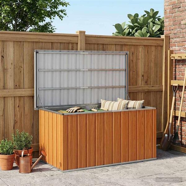 Grote foto vidaxl buitenopslagdoos hout 129 x 67 x 65 cm gegalvaniseerd staal tuin en terras overige tuin en terras