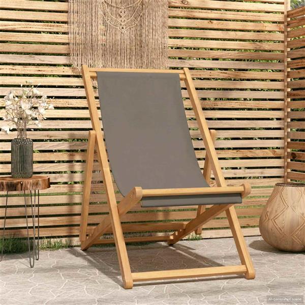 Grote foto vidaxl strandstoel taupe massief teakhout tuin en terras tuinmeubelen