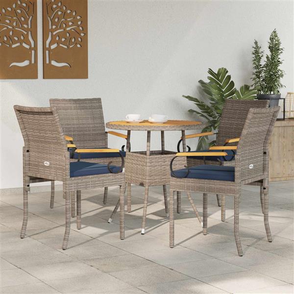 Grote foto vidaxl tuinstoelen 4 pcs grijs en marineblauw poly rattan en acacia tuin en terras tuinmeubelen