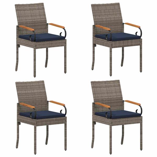 Grote foto vidaxl tuinstoelen 4 pcs grijs en marineblauw poly rattan en acacia tuin en terras tuinmeubelen
